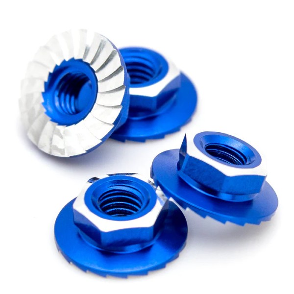 1Up Racing - Lockdown 7075 aluminium M4 flanged and serrated wheel nuts - Dark Blue (4)