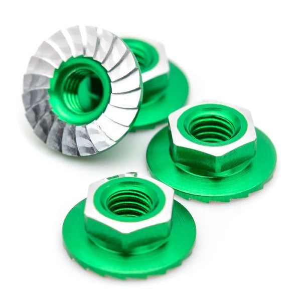 1Up Racing - Lockdown 7075 aluminium M4 flanged and serrated wheel nuts - Green (4)
