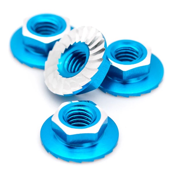 1Up Racing - Lockdown 7075 aluminium M4 flanged and serrated wheel nuts - Brite Blue (4)