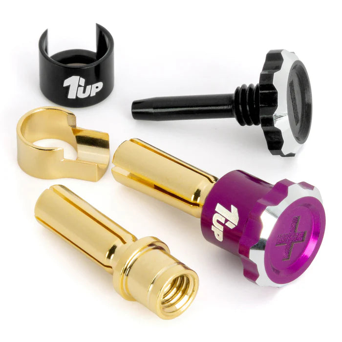 1Up Lockdown adjustable bullet plugs - 4mm - purple/black (pr)