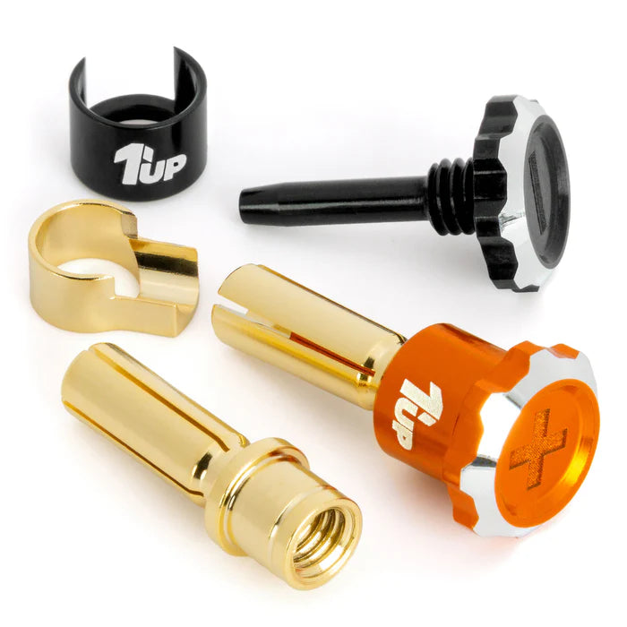1Up Lockdown adjustable bullet plugs - 4mm - orange/black (pr)