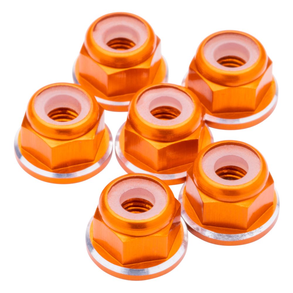 M3 Flanged aluminium Locknuts - Orange Shine - 6pcs