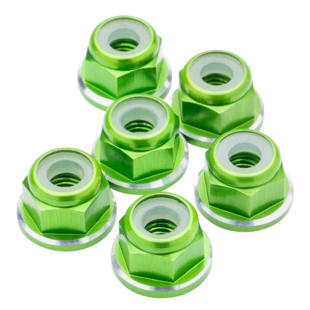M3 Flanged aluminium Locknuts - Green Shine - 6pcs