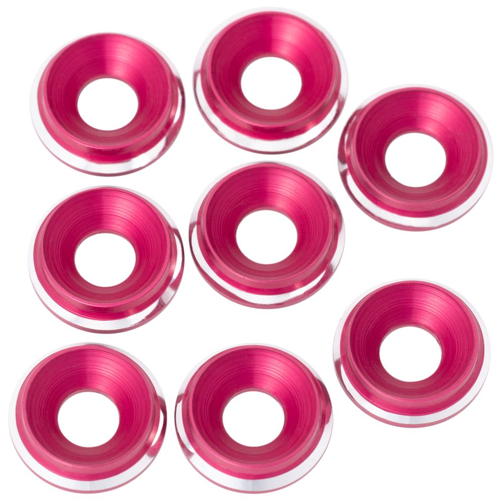 Premium LowPro 7075 alloy M3 Countersunk Washers - Hot Pink Shine - 8pcs