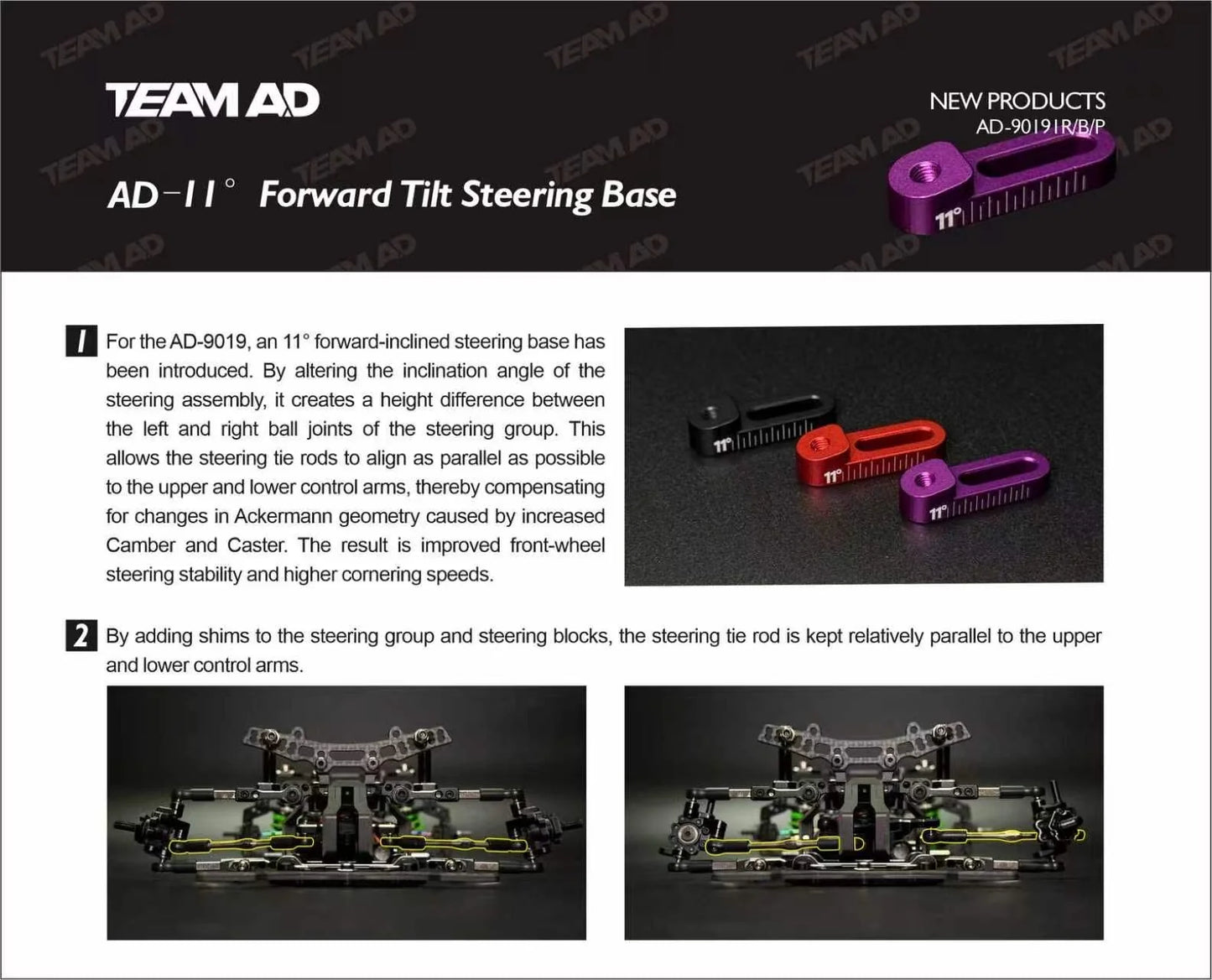 Team AD 11°Forward Tilt Steering Base RED (FOR AD-9019) – AD-90191R