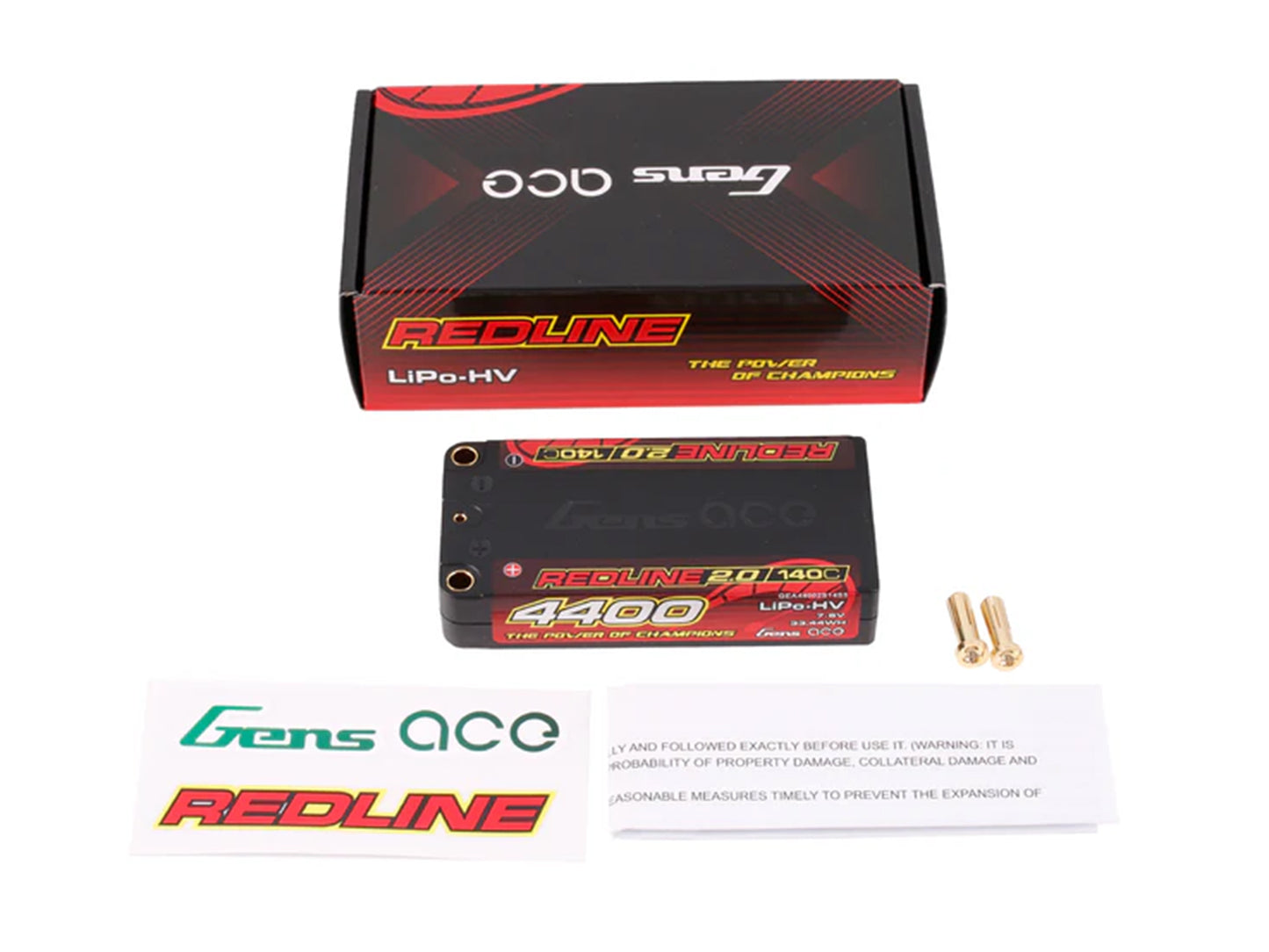 Gens Ace Redline Li-Po HV Car Hard Case 2S1P 7.6V 4400mAh 140C RL2 Short 5mm - O-GC2H4400S-140G5
