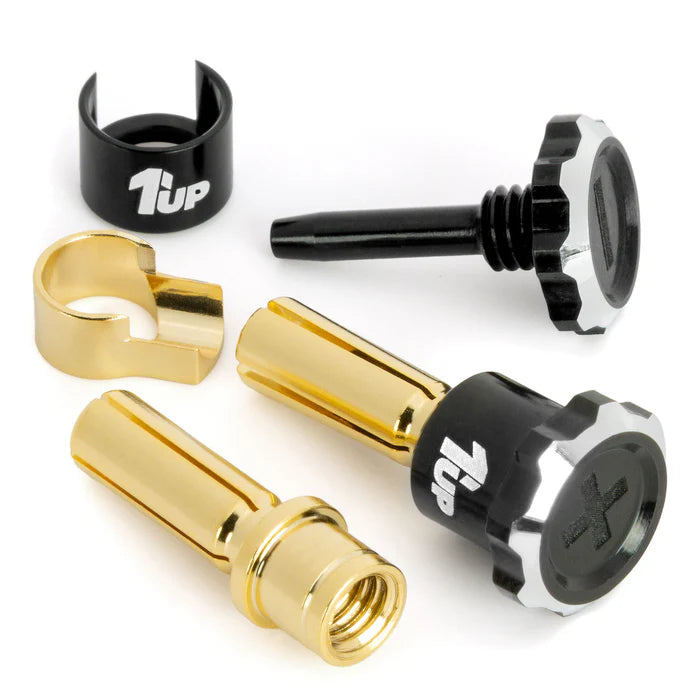 1Up Lockdown adjustable bullet plugs - 4mm - black/black (pr)