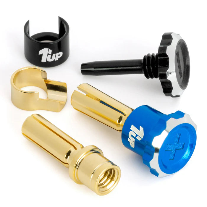 1Up Lockdown adjustable bullet plugs - 4mm - blue/black (pr)