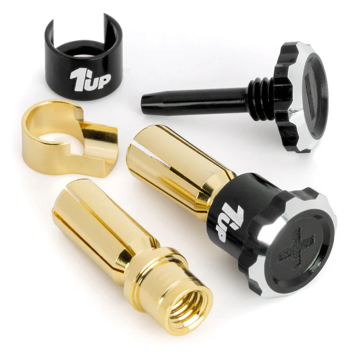 1Up Lockdown adjustable bullet plugs - 5mm - black/black (pr)