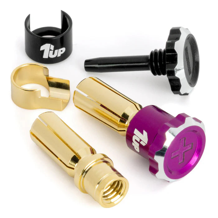 1Up Lockdown adjustable bullet plugs - 5mm - purple/black (pr)