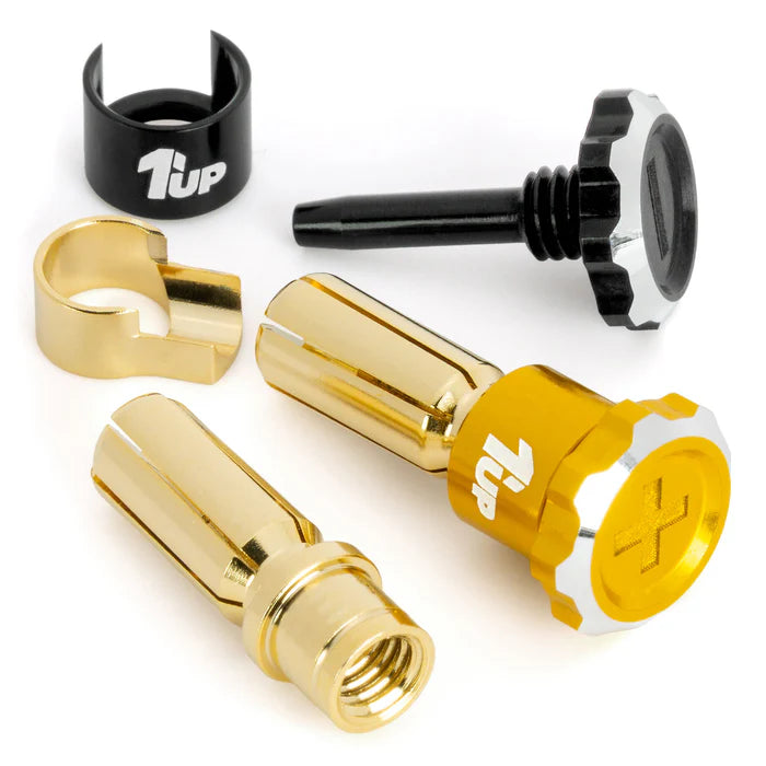 1Up Lockdown adjustable bullet plugs - 5mm - gold/black (pr)