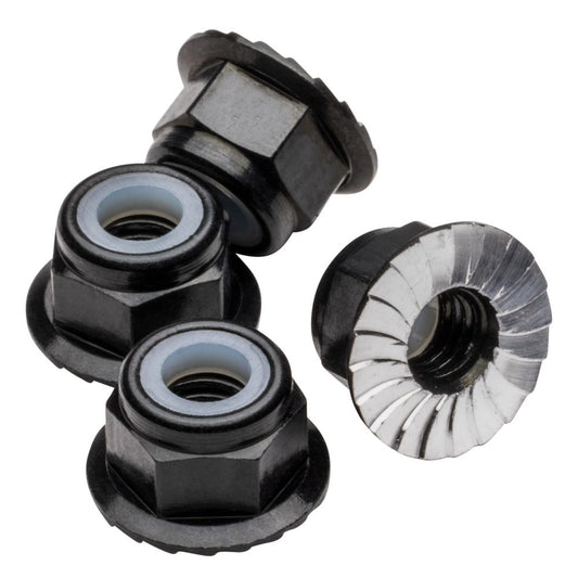 M4 Flanged & Serrated Premium aluminium Locknuts - Black - 4pcs