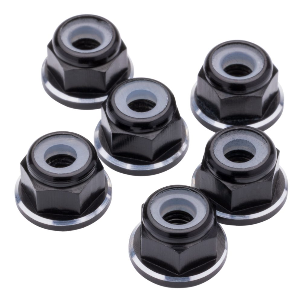 M3 Flanged Premium aluminium Locknuts - Black & Bling - 6pcs