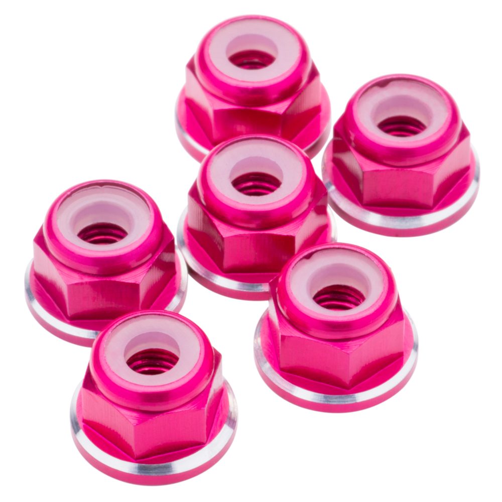 M3 Flanged aluminium Locknuts - Pink Shine - 6pcs