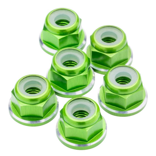 M3 Flanged aluminium Locknuts -  Green Shine - 6pcs