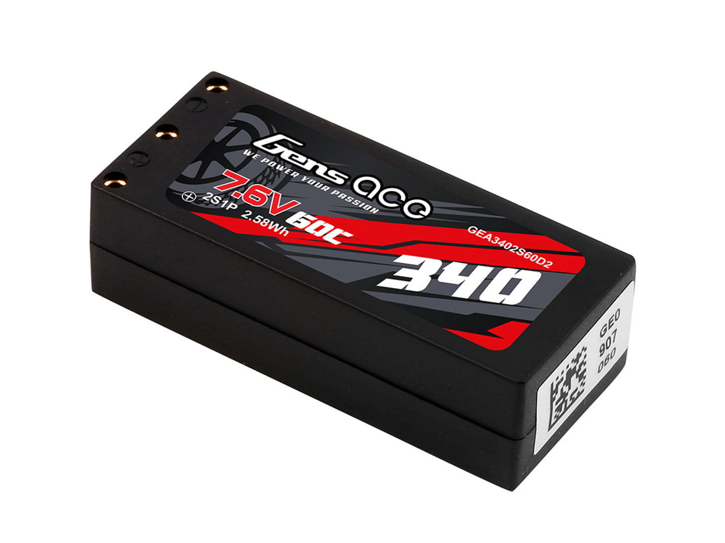 Gens Ace Li-Po HV Car Hard Case 2S 7.6V 340mAh 60C with 2MM - O-GC2H0340-60G2