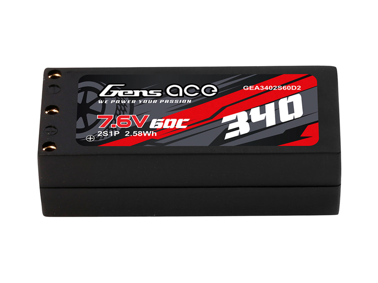 Gens Ace Li-Po HV Car Hard Case 2S 7.6V 340mAh 60C with 2MM - O-GC2H0340-60G2