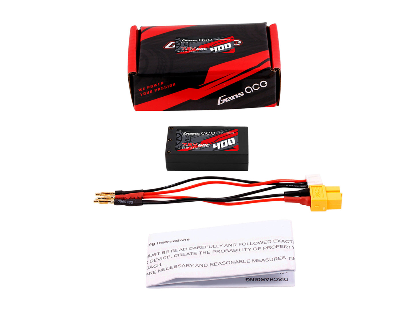 Gens Ace Li-Po HV Car Hard Case 2S 7.6V 400mAh 60C with 2MM - O-GC2H0400-60G2