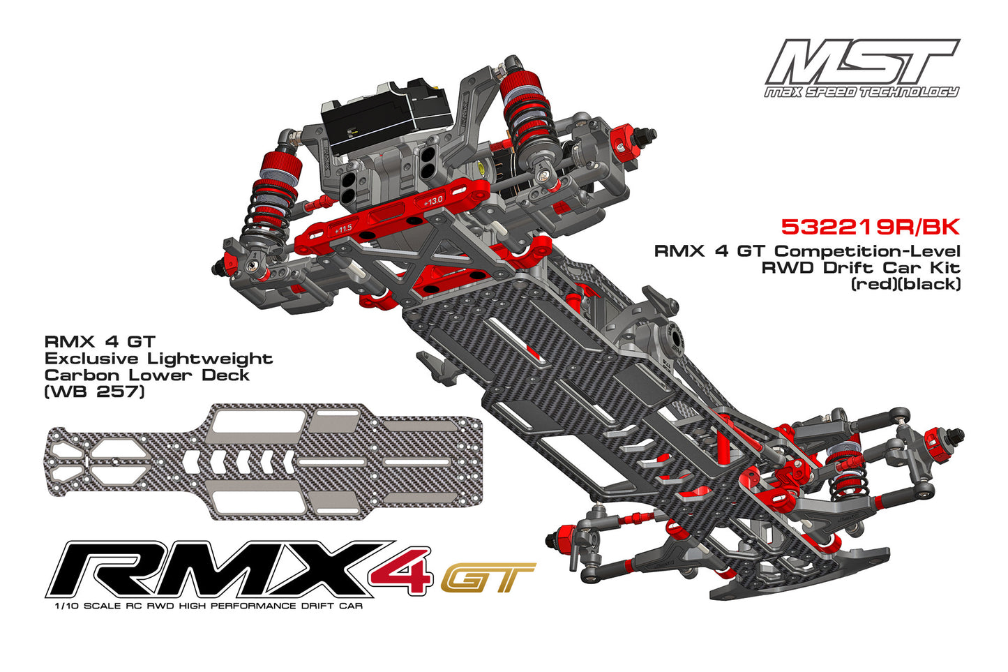 MST RMX 4 GT Competition-Level RWD Kit (red) - 532219R