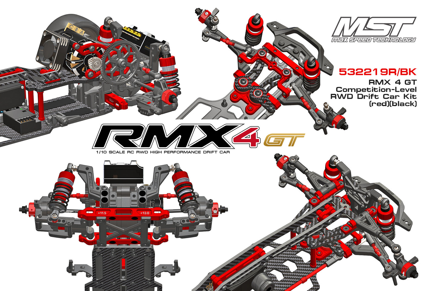 MST RMX 4 GT Competition-Level RWD Kit (red) - 532219R