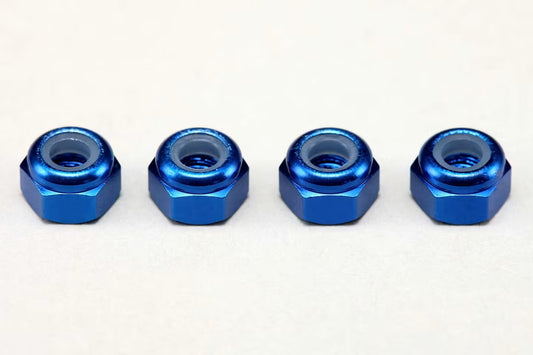 YOKOMO 3MM ALLOY NYLON LOCK NUTS - 4PCS - BLUE - ZC-N3ABL