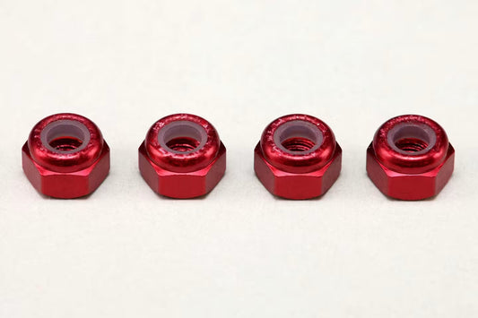 YOKOMO 3MM ALLOY NYLON LOCK NUTS - 4PCS - RED - ZC-N3AR