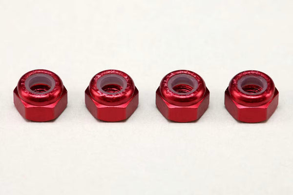 YOKOMO 3MM ALLOY NYLON LOCK NUTS - 4PCS - RED - ZC-N3AR