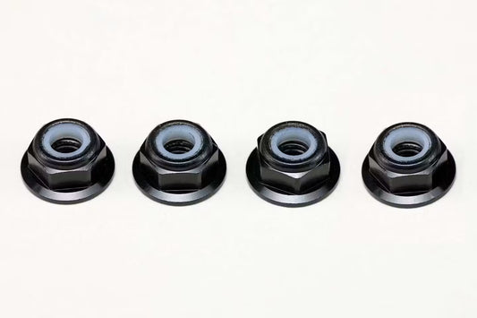 YOKOMO 4MM FLANGE ALLOY NYLON LOCK NUTS - 4PCS - BLACK - ZC-N4AFLBK