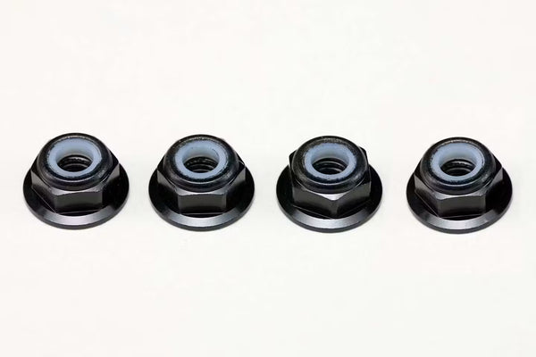 YOKOMO 4MM FLANGE ALLOY NYLON LOCK NUTS - 4PCS - BLACK - ZC-N4AFLBK