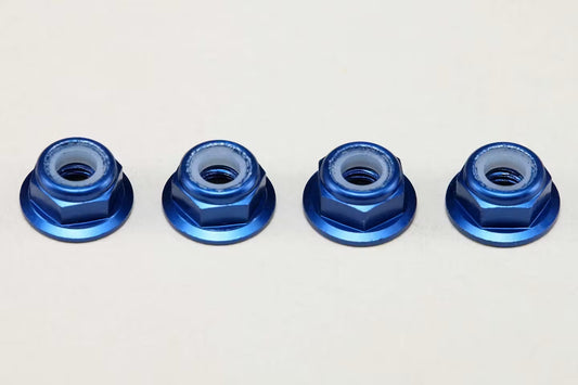 YOKOMO 4MM FLANGE ALLOY NYLON LOCK NUTS - 4PCS - BLUE - ZC-N4AFLBL