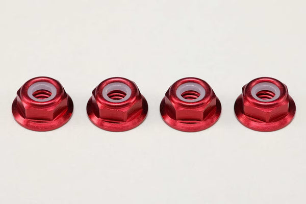 YOKOMO 4MM FLANGE ALLOY NYLON LOCK NUTS - 4PCS - RED - ZC-N4AFLR