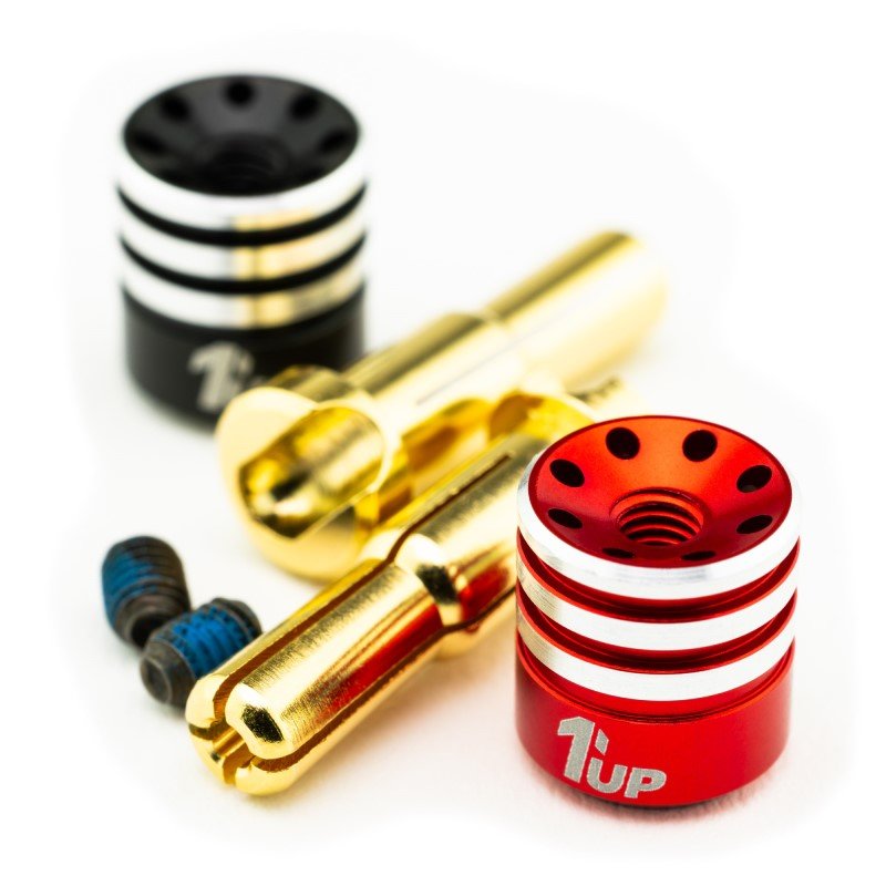 1Up Racing – Heatsink bullet plugs and grips – 4/5mm stepped (red/black) 1U-190437