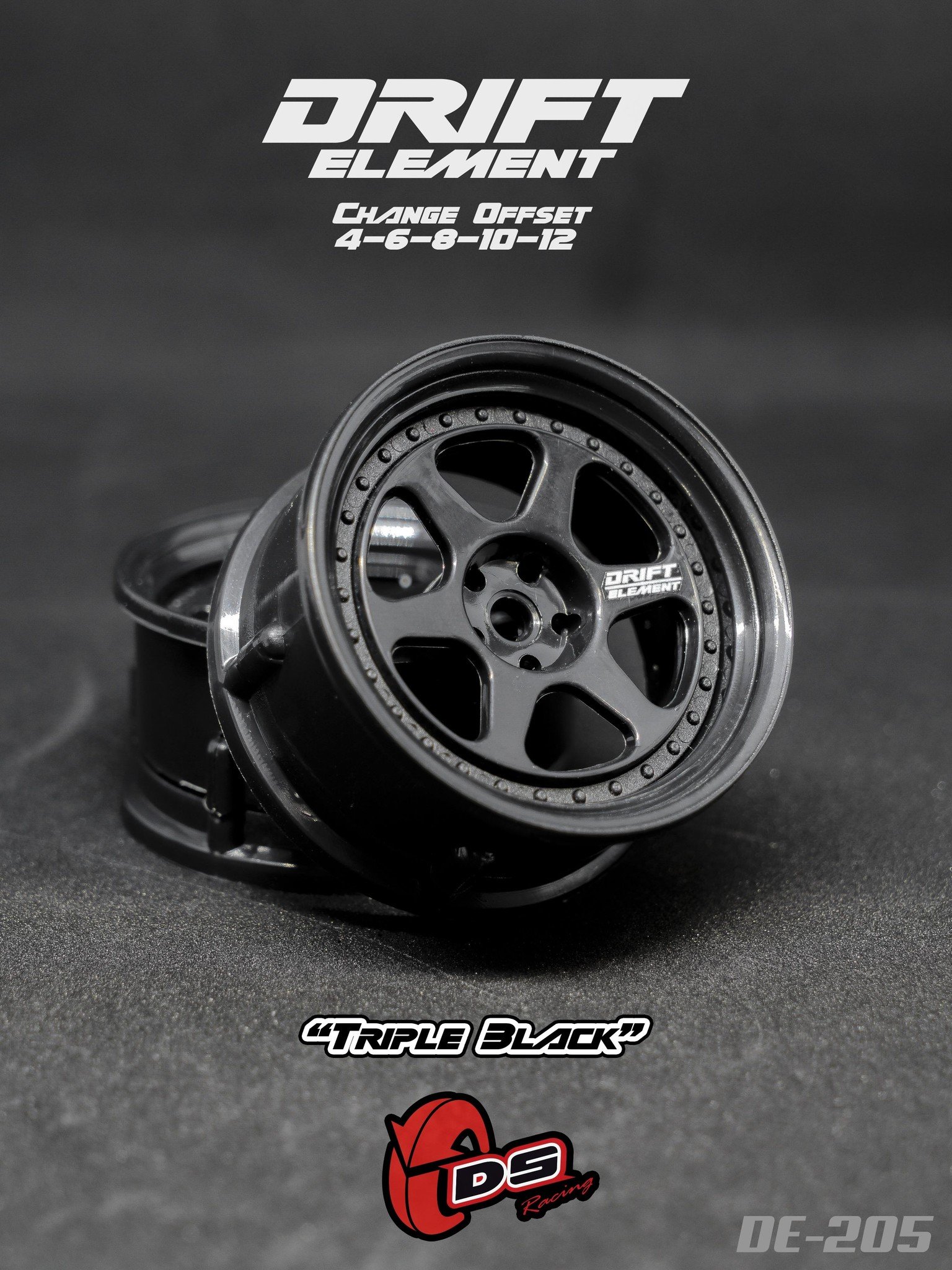 DS Racing Drift Element 6 Spoke (Triple Black) (2)  DE-205