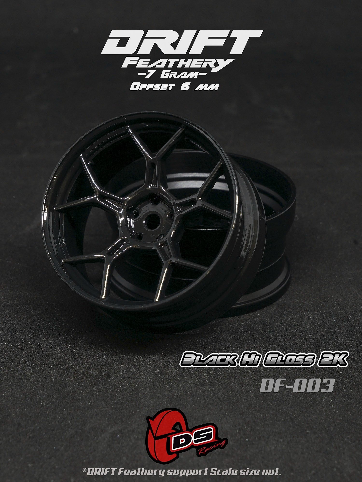 DS Racing Drift Feathery Wheel (2pcs) Black Hi Gloss 2K +6mm offset – DF-003