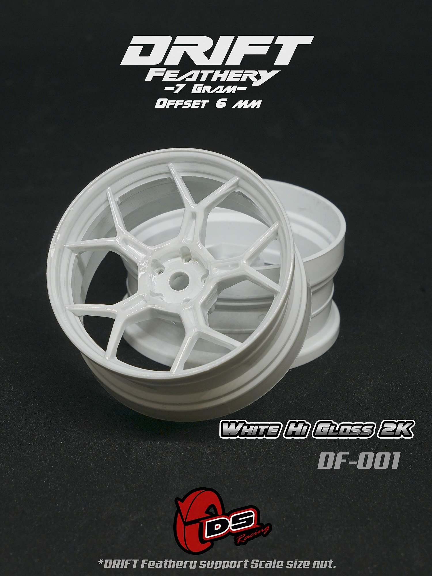DS Racing Drift Feathery Wheel (2pcs) White Hi Gloss 2K +6mm offset – DF-001