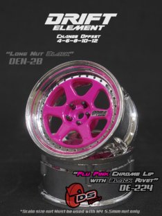 DS Racing Drift Element 6 Spoke (Pink Face/Chrome Lip/Black Rivets) DE-224